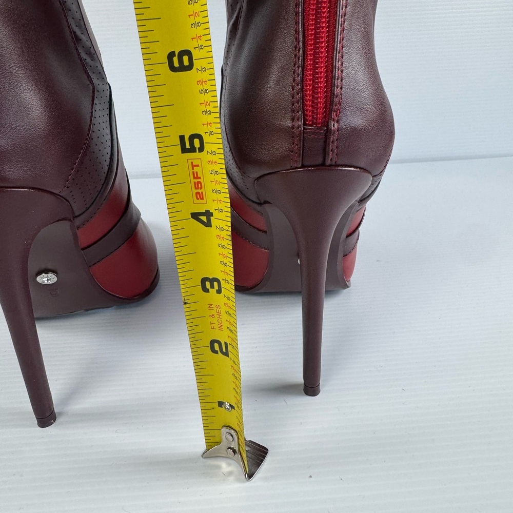 AKIRA Rodrigo Red Over The Knee Stiletto Boots Pointed Toe Moto Panel multi size - Picture 7 of 8